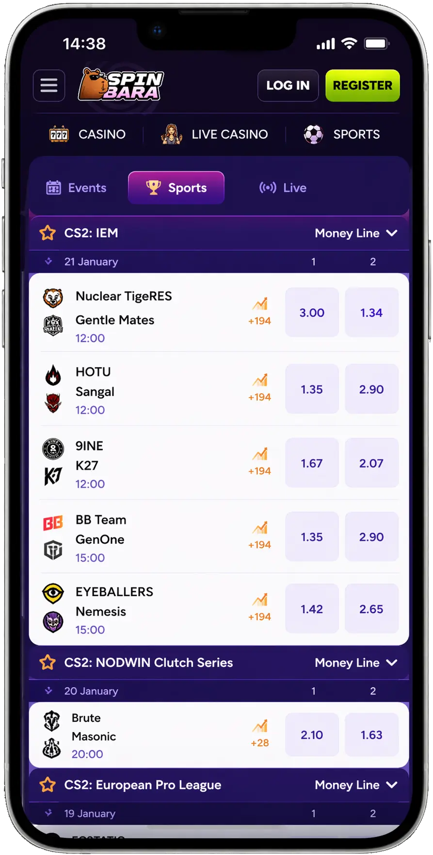 SpinBara esports betting markets for competitive gaming events