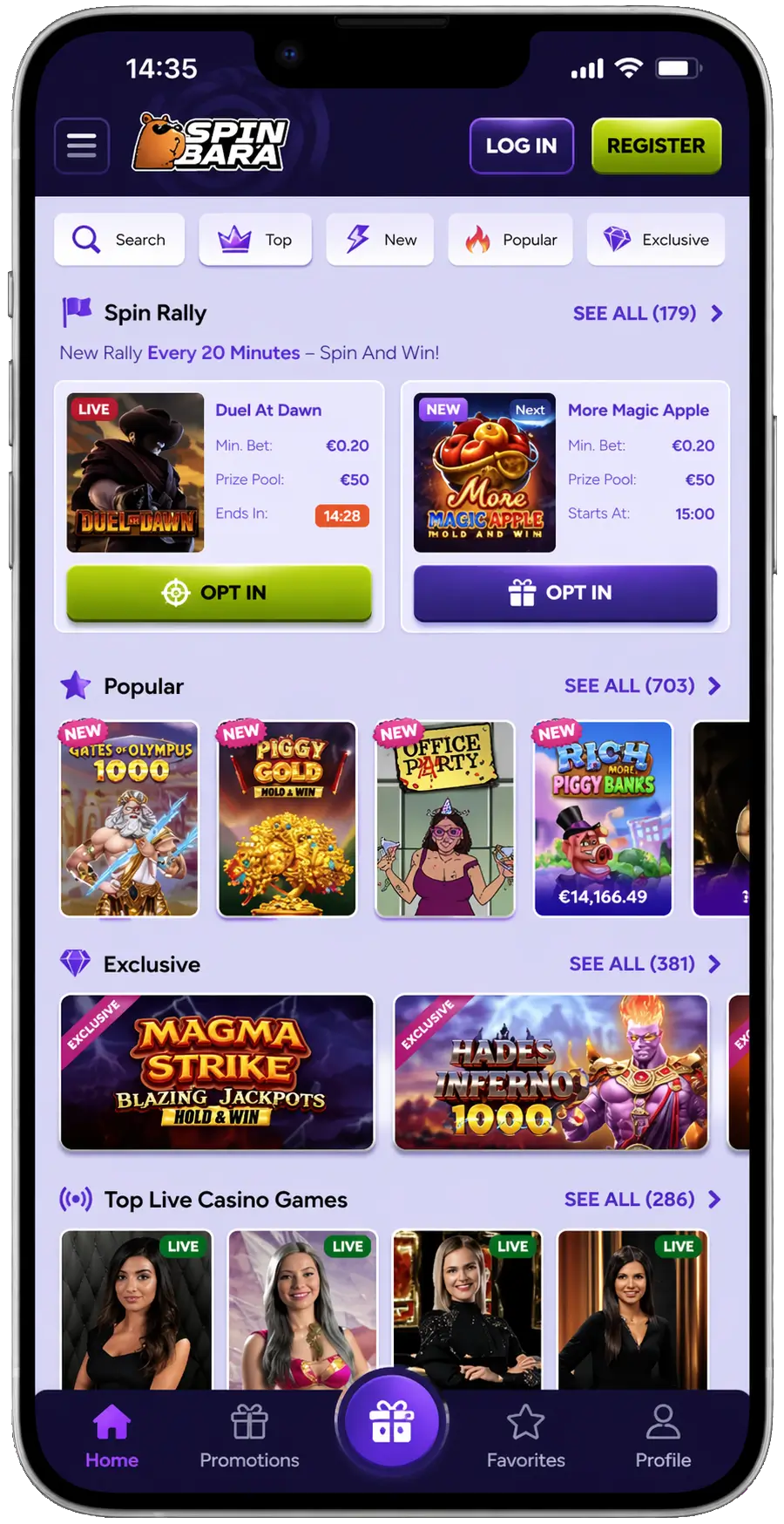 SpinBara casino mobile browser gameplay on phone